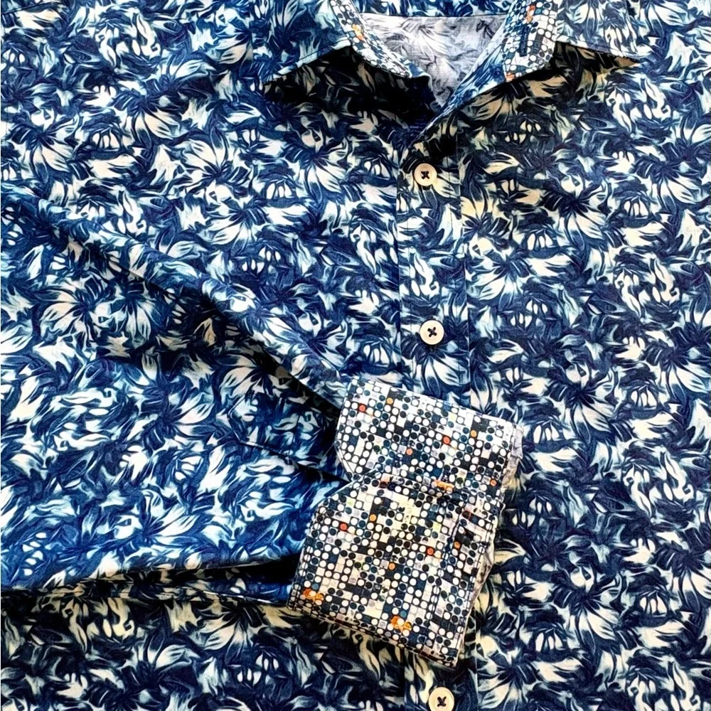 Robert Graham Banbury Flip Cuff 100% Cotton Floral Button Up Shirt Sz M🧡